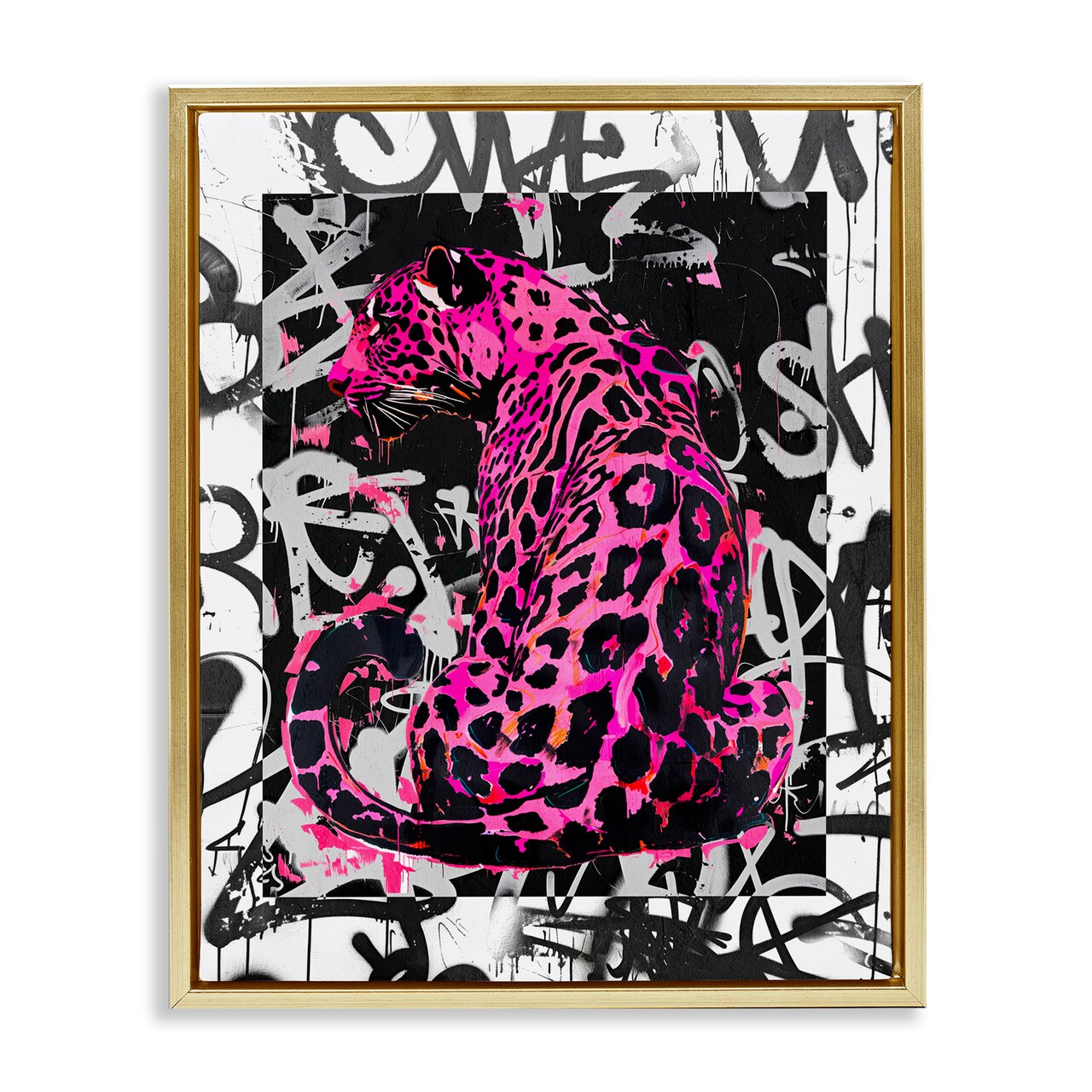 Stupell Industries Urban Graffiti Leopard Floater Framed Canvas Wall Art Design by Svetlana Aleynikova